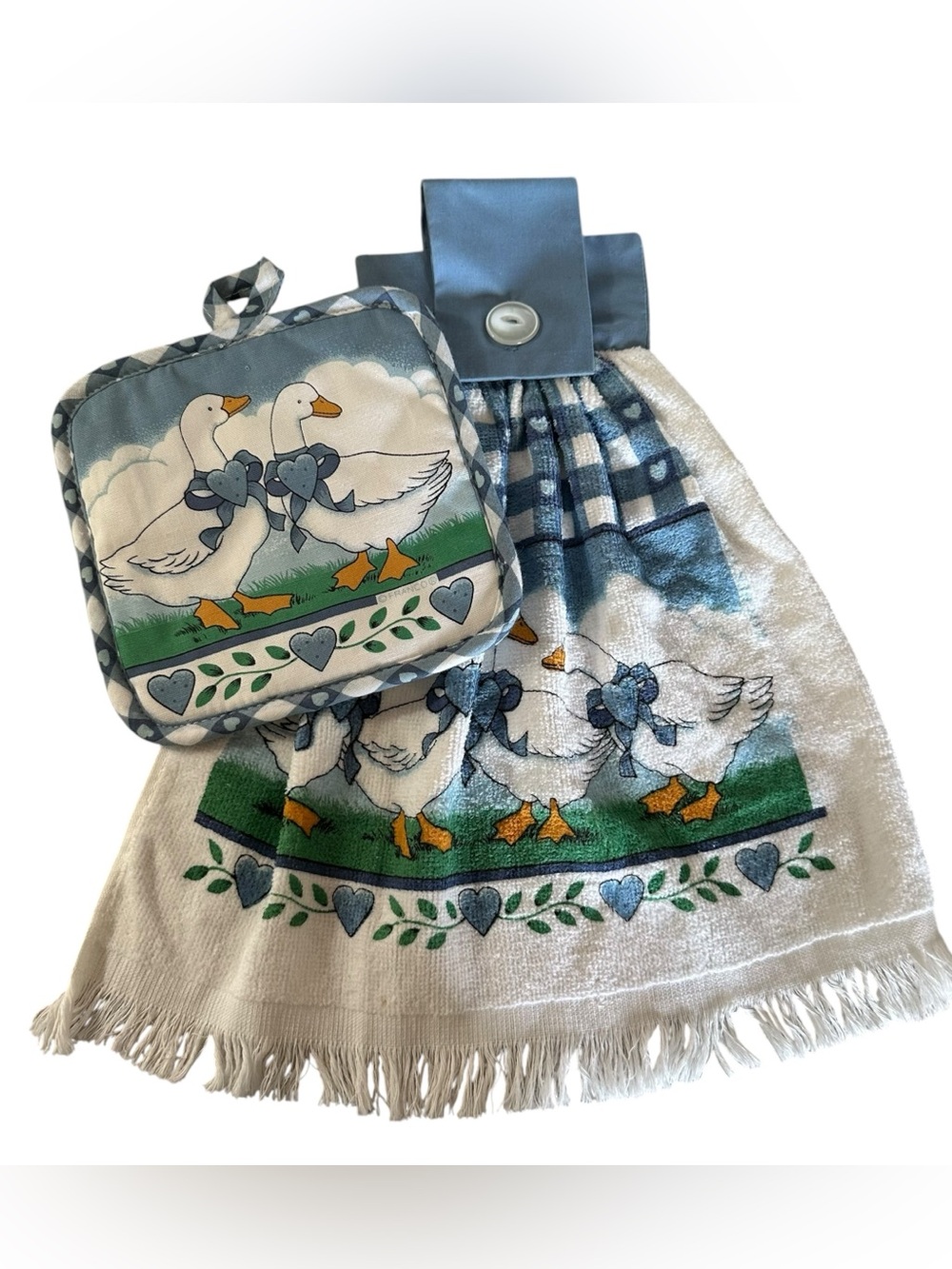 Vintage Country Goose Decorative Kitchen Towel & Potholder Set